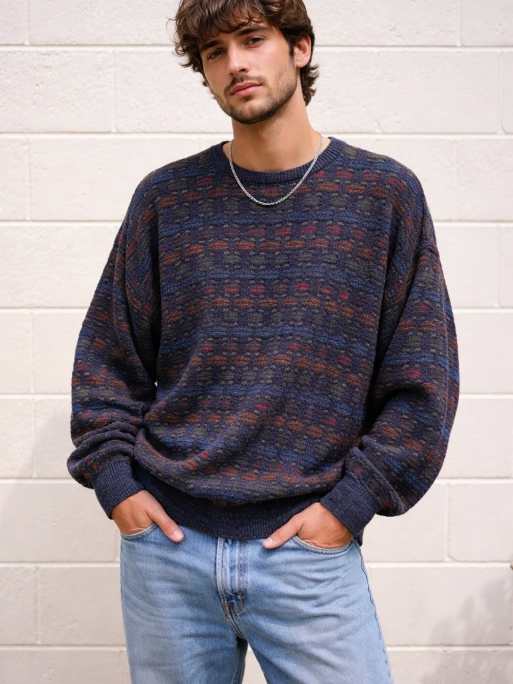 Fenzia Large Men's Pullover Sweater Academia Grandpacore Academia 90s